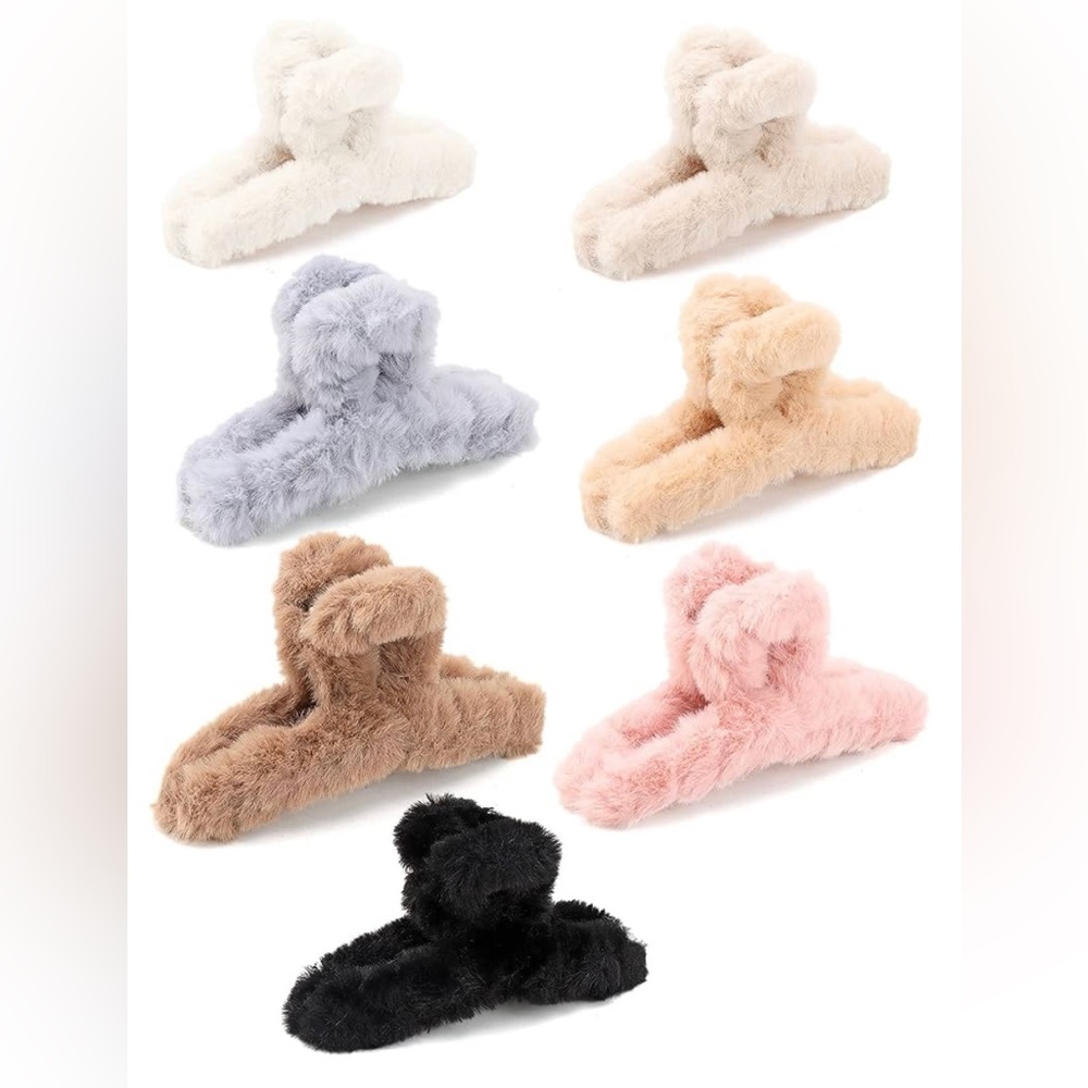 NWT 7 Pcs Fuzzy Hair Clips, 4.5" Hair Claw Clips for Thick Hair